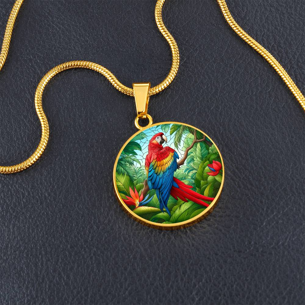 The Majestic Macaw Circle Pendant Necklace