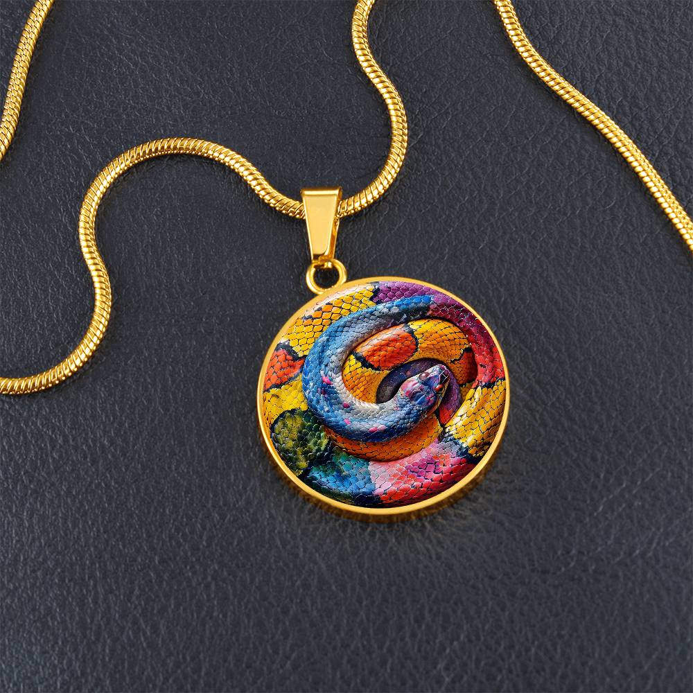 The Coiled Rainbow Snake Circle Pendant Necklace