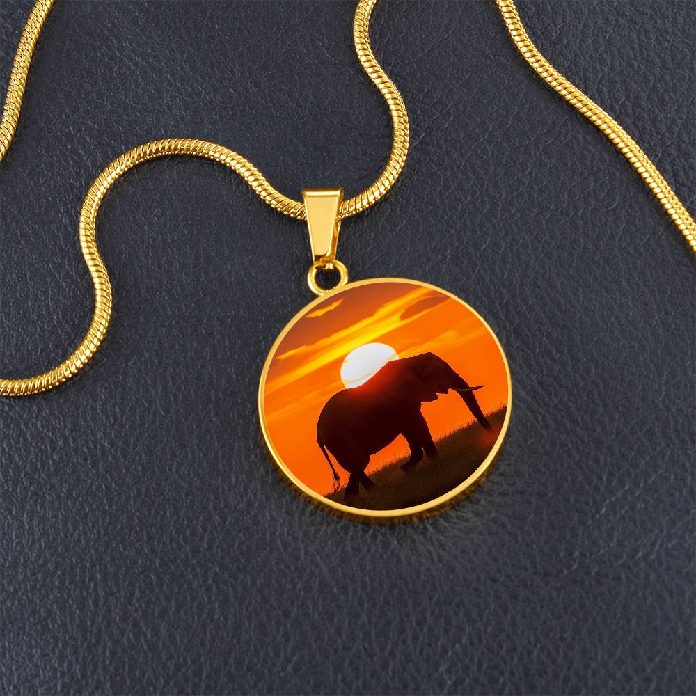 The Sunset Elephant Circle Pendant Necklace