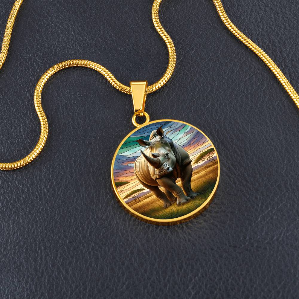 The Majestic Rhinoceros Circle Pendant Necklace