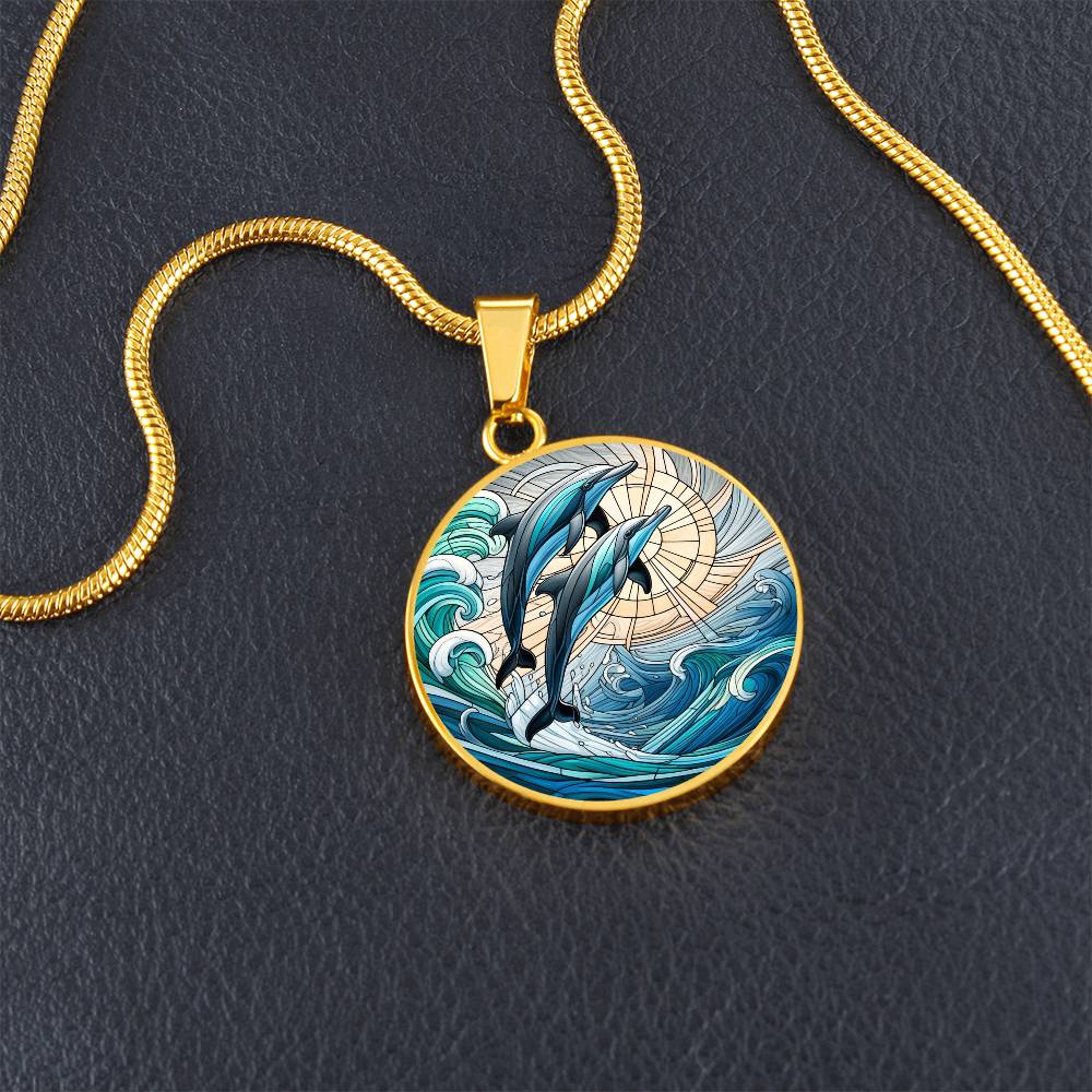 The Dolphin Duo Circle Pendant Necklace