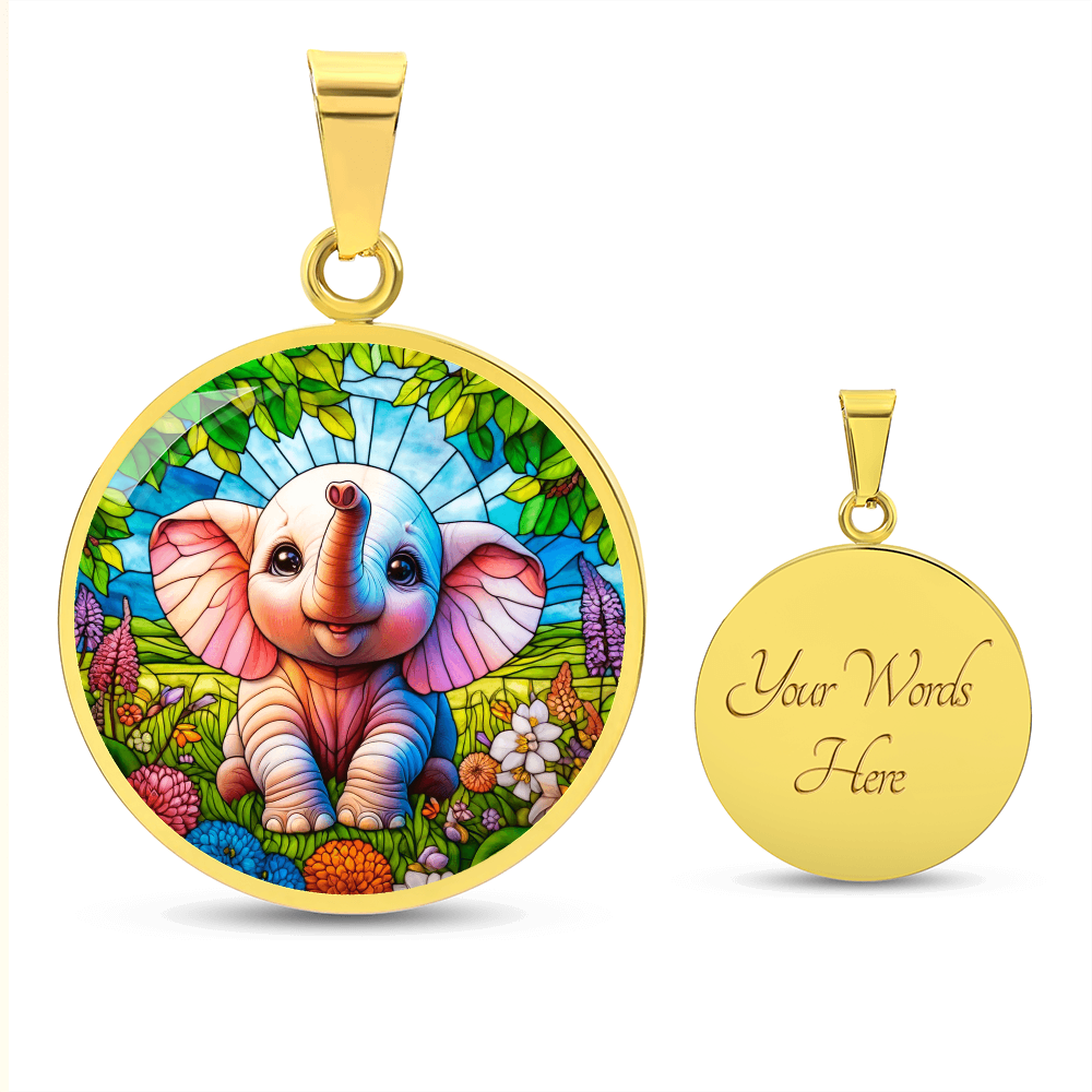 The Pink Elephant Circle Pendant Necklace