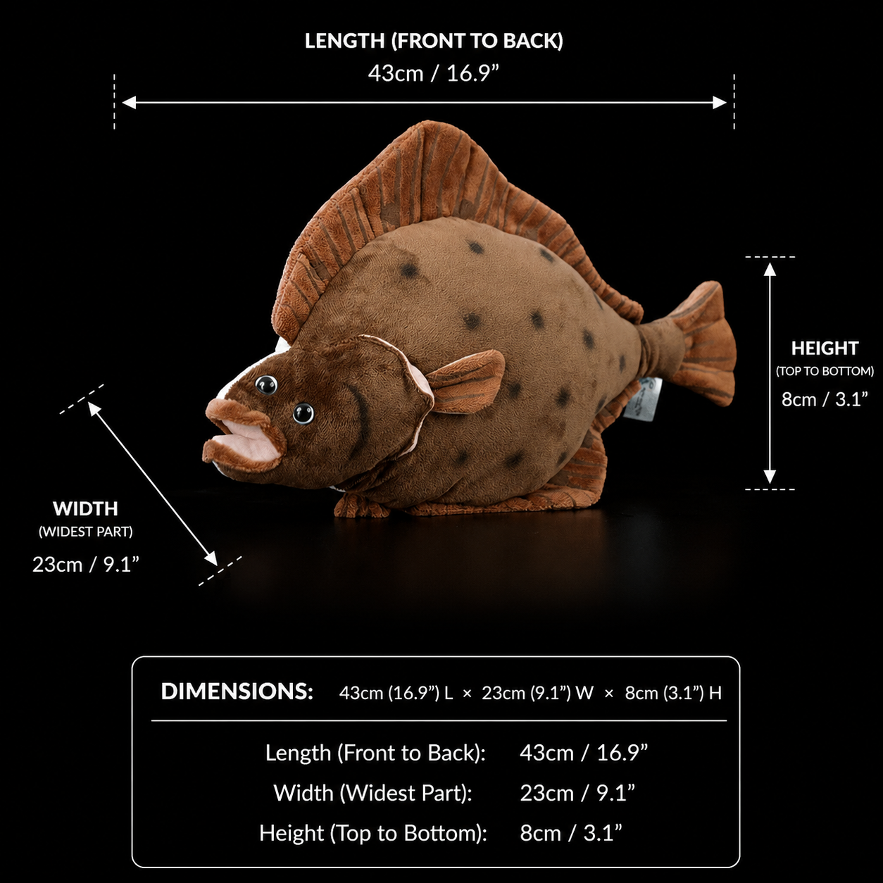 Platýs Flaunder Flat Fish Měkká plyšová hračka