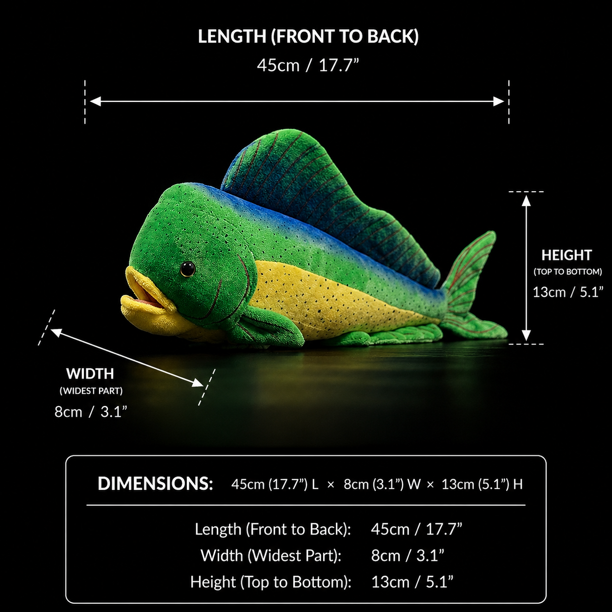 Mahi Mahi Dorado Dolphinfish Soft Stuffed Plush Toy