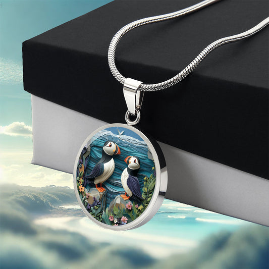 The Puffin Friends Circle Pendant Necklace