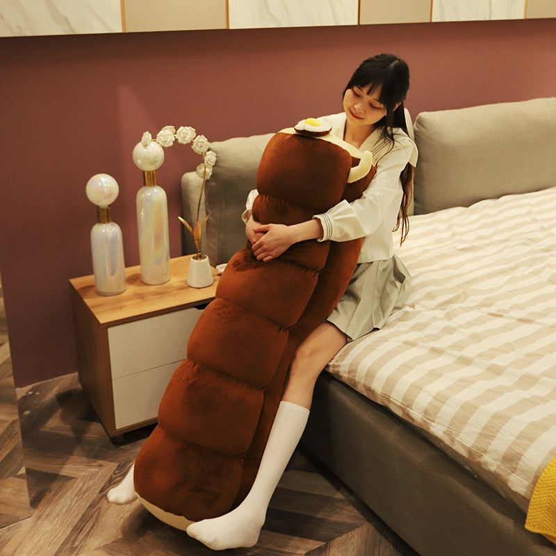 Long Toast Bread with Egg Stuffed Plush Pillow Toy