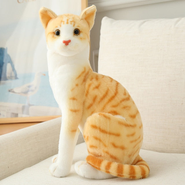 Brinquedo de pelúcia macio para decoração de gato realista