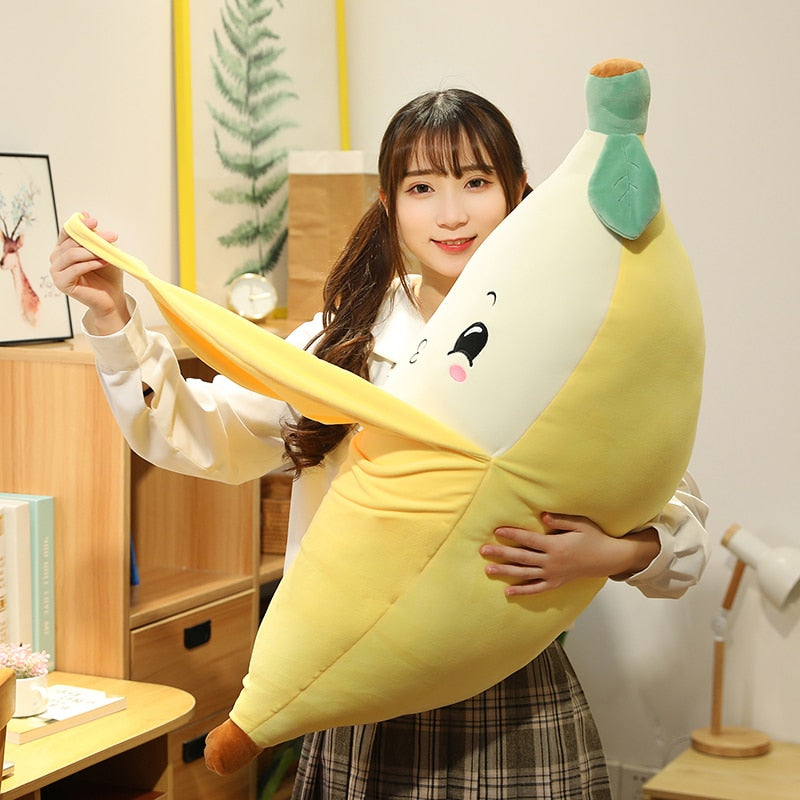 Peeled Banana Face Stuffed Plush Pillow Toy