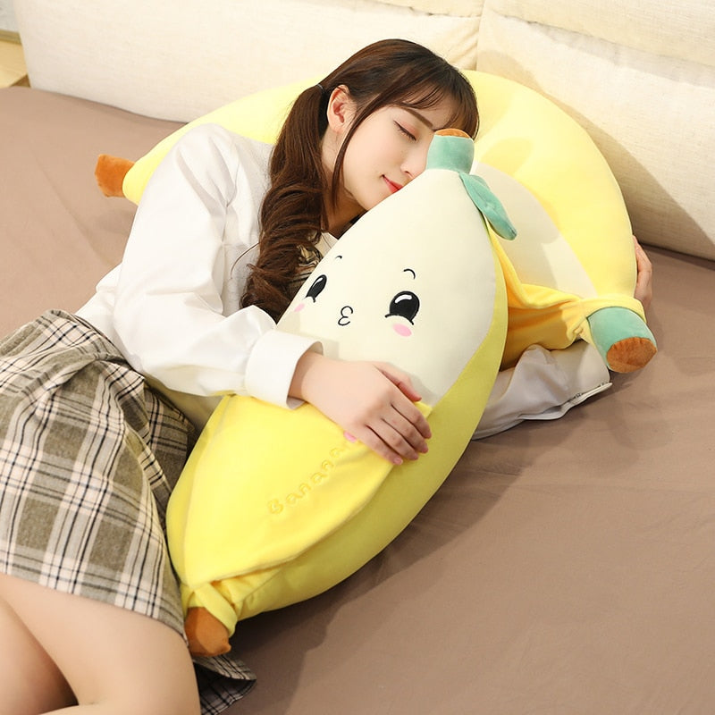 Peeled Banana Face Stuffed Plush Pillow Toy