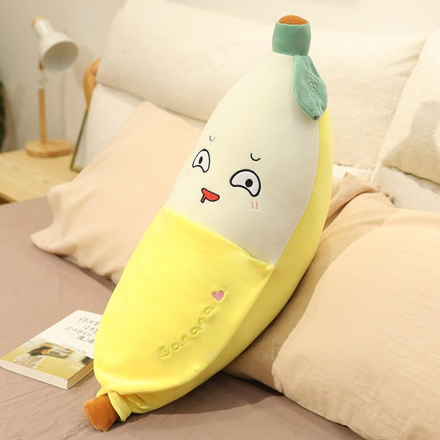 Peeled Banana Face Stuffed Plush Pillow Toy