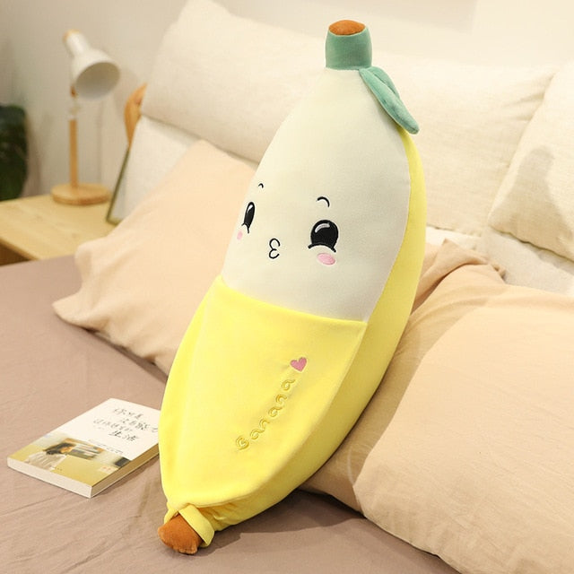 Peeled Banana Face Stuffed Plush Pillow Toy