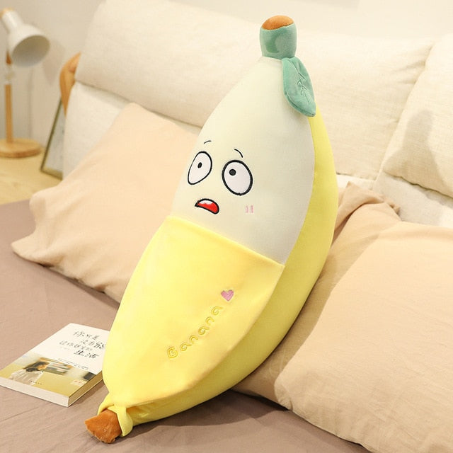 Peeled Banana Face Stuffed Plush Pillow Toy