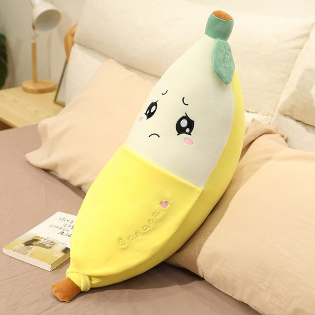 Peeled Banana Face Stuffed Plush Pillow Toy