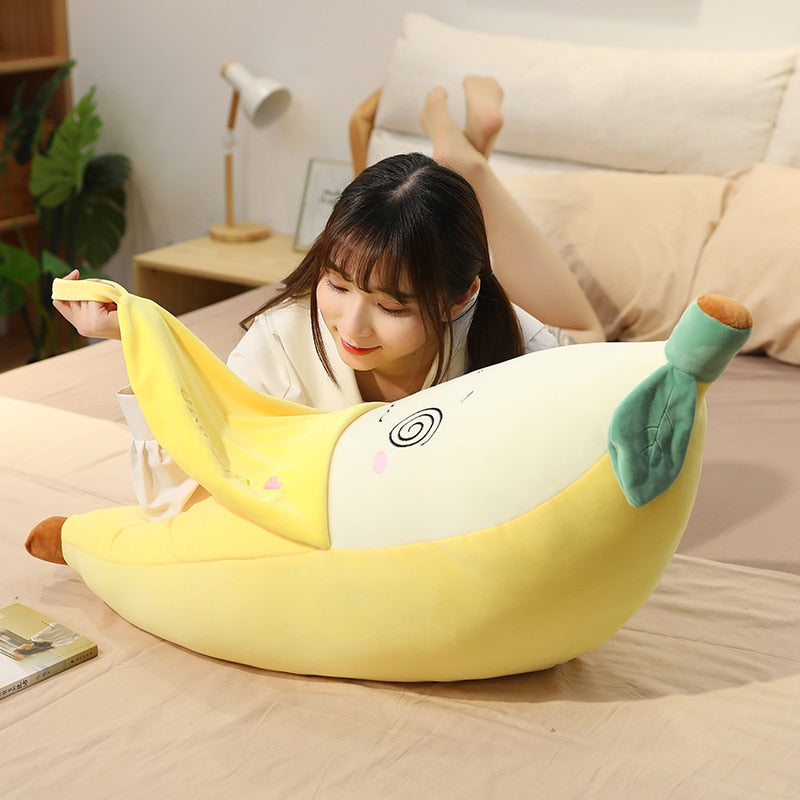 Peeled Banana Face Stuffed Plush Pillow Toy