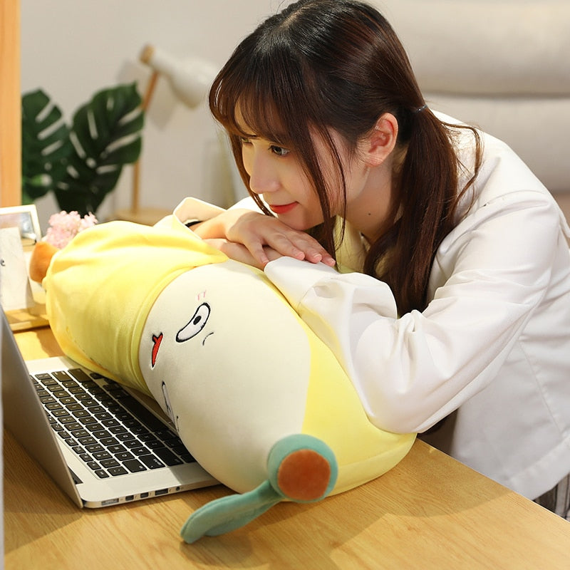 Peeled Banana Face Stuffed Plush Pillow Toy